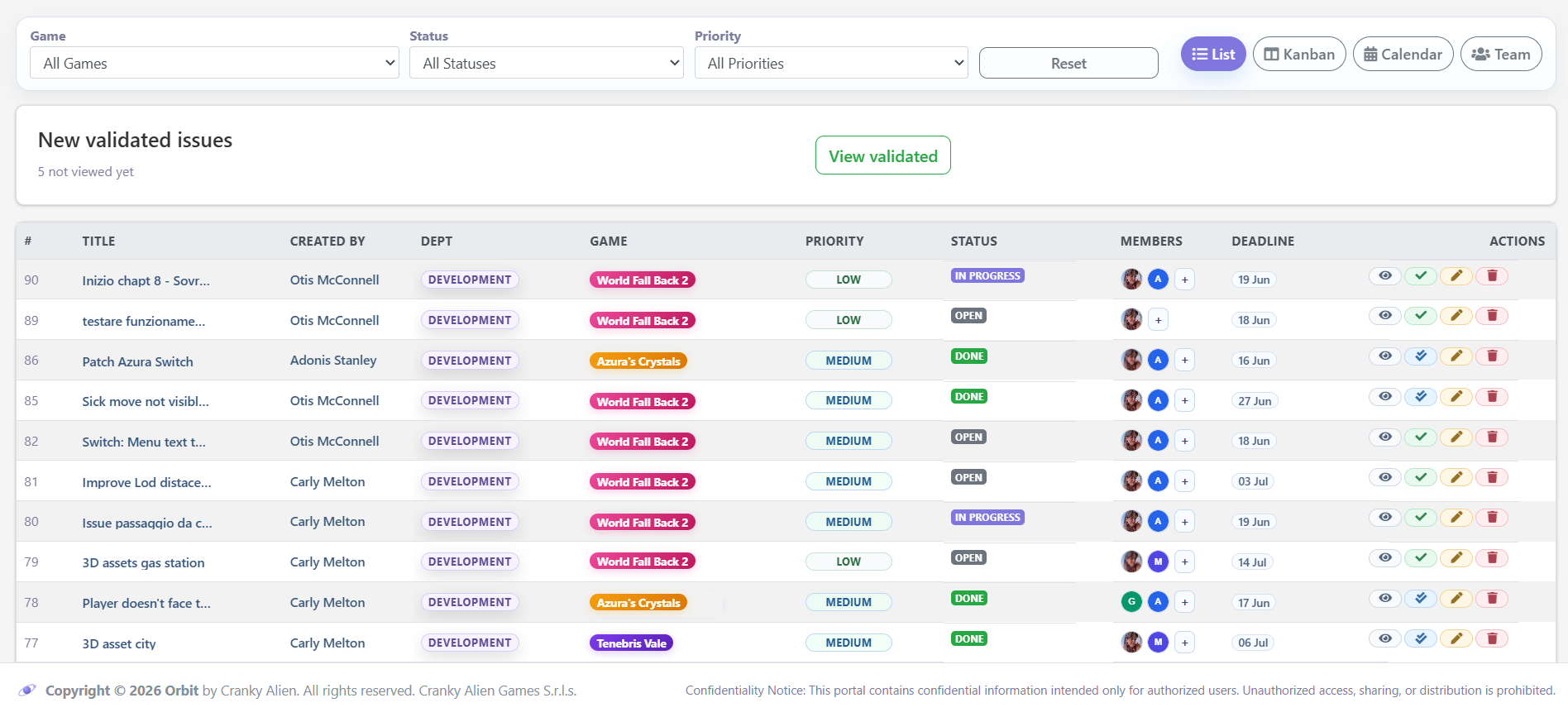 Orbit task list screenshot